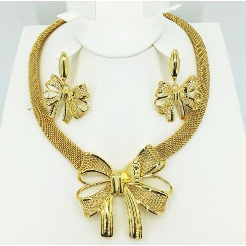Fashion high quality jewelry wedding set in African protective color Dubai Italian women Necklace Earrings tourism jewelry