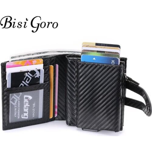 BISI GORO RFID Card Holder Wallet Men Purses New Coin Purse Card Holder Wallets Clutch Money Bag PU Leather Wallet Card Case