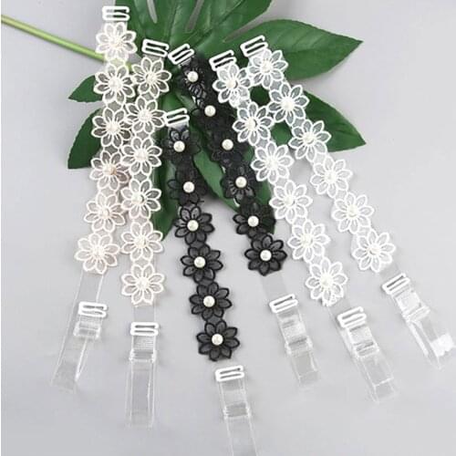 Lace Flowers Beads Shoulder Girdle Non-Slip Invisible Bra Straps Women Transparent Shoulder Strap Adjustable Intimates Accessory