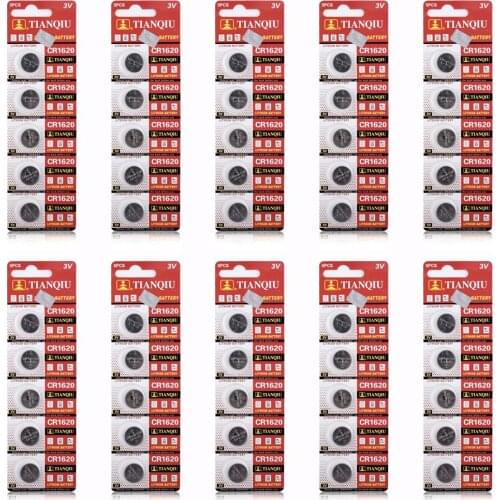 50pcs Lithium Cell Coin Battery 3V CR1620 CR 1620 Button Batteries ECR1620 DL1620 5009LC For Watch Toy Remote Electronic Car Key