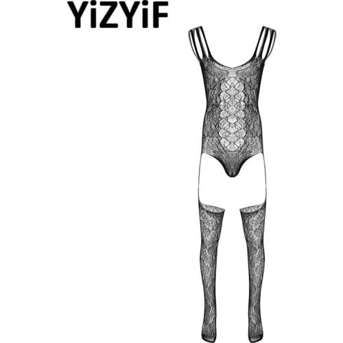 Mens Erotic Lingerie Nightwear See Through Sheer Hollow Out Fishnet Footed Stretchy Body Pantyhose Tights Full Body Stockings