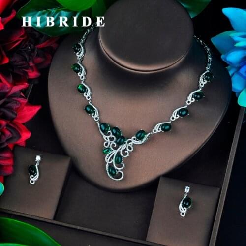 HIBRIDE New Luxury Green Rhinestone Flower Design Wedding Party Jewelry Sets For Wedding Accessories Wholesale Price N-691