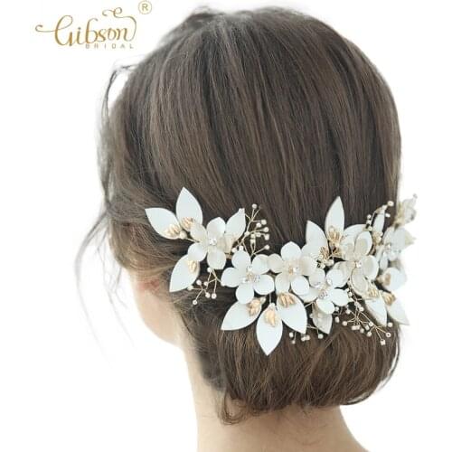 Charming Hair Vine Barrette Leather Flower Crystal Bridal Accessories Headpiece Wedding Hair Clip
