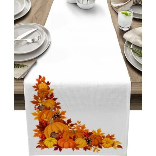Autumn Thanksgiving Pumpkin Maple Leaves Table Runner Home Dining Table Decor Placemat Hotel Wedding Table Decor Tablecloth