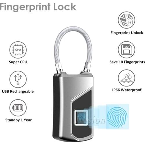 L1 Smart Keyless Fingerprint Lock USB Rechargeable IP66 Waterproof Padlock Anti-Theft Security Lock for Door Bag Luggage Case