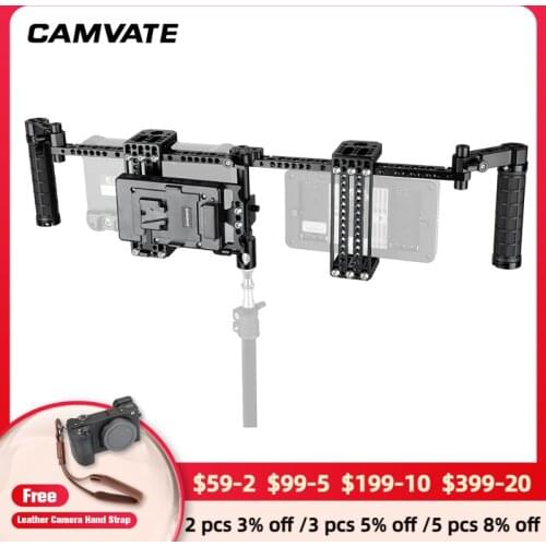 CAMVATE 7" Dual Directors Monitor Cage Rig With Rubber Grips & Power Supply Splitter C2116