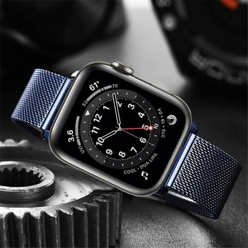 Sports mesh Loop for apple watch 6 se 44mm 40mm band for iwatch series 5 4 3 2 1 42mm 38mm Wristband Stainless Steel strap blue