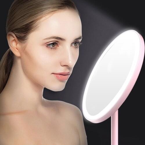 LED Makeup Mirror With Light Ladies Makeup Lamp With Storage Desktop Rotating Mirror Round Shape Cosmetic Mirrors Christmas Gift