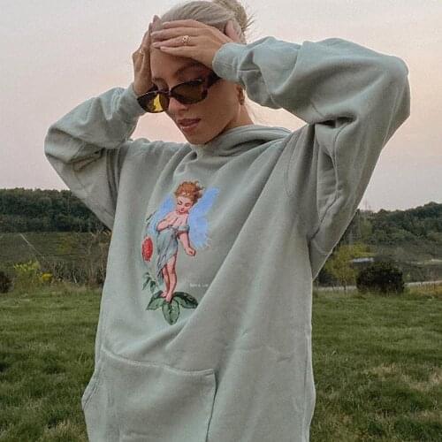 Hoodie Hooded Tops Loose Sweatshirts Soft Cotton Autumn Winter Casual Streetwear Print Women Long Sleeve Green Letter