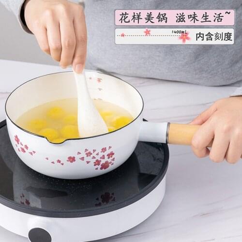 Japanese enamel cherry blossom snow pan milk soup rice pot with leaky hot scale induction cooker porcelain enameled stewpam