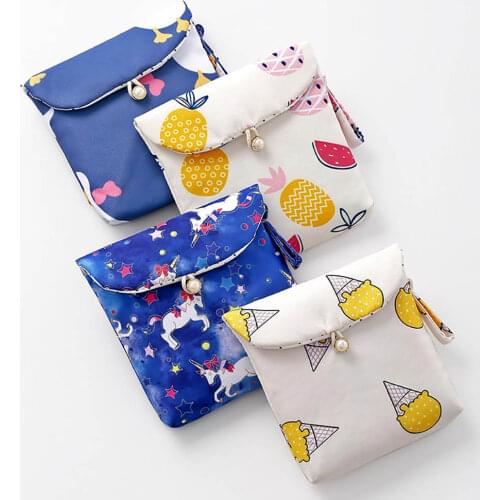 Women Makeup Cosmetic Bag Aunt Towel Storage Bag Cute Sanitary Napkin Menstrual Period Portable Women Small Sloth Cosmetics Bags
