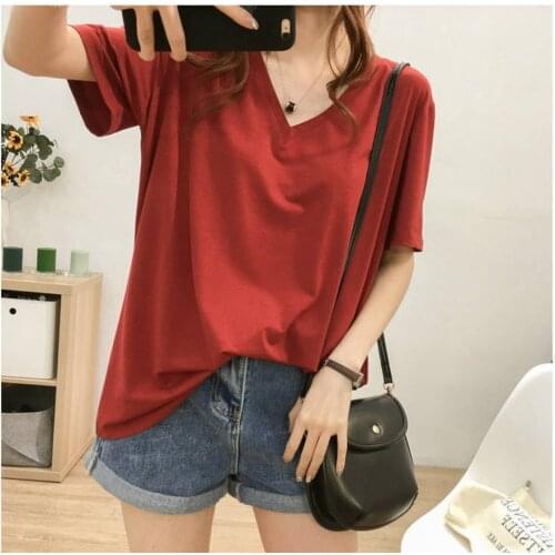 Size 8XL 150KG Summer t shirt For Women V Neck Solid Colo Red t Shirts Plus Size Women Clothing Short Sleeve Casual Female Tops