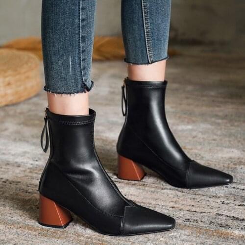 2021 Square Toe Autumn Winter Ladies Pumps Microfiber All Match Women Shoes Sewing Strange Style Zip Ankle Boots Size 32-45