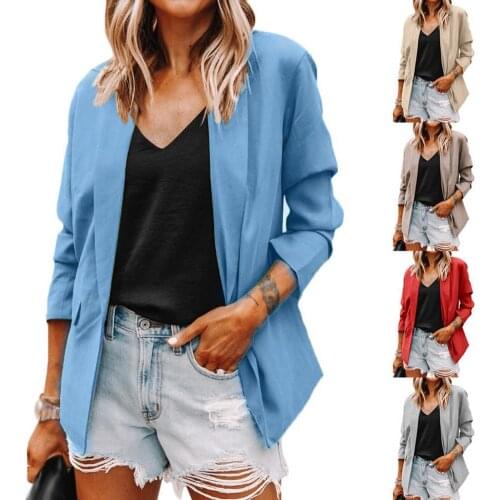 Office Lady Blazer Solid Color Temperament Autumn Winter Long Sleeve Lapel Pockets Suits Coat for Dating