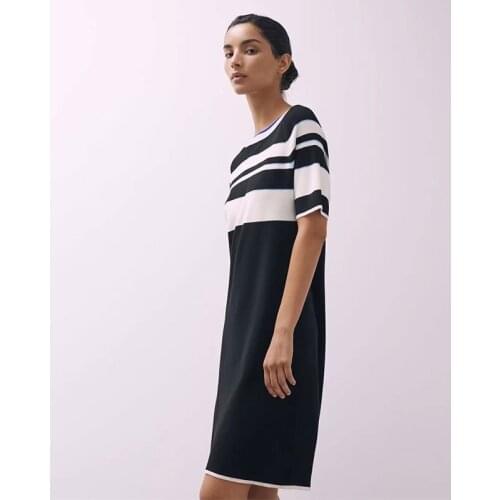 Nlzgmsj Za Women 2021 Autumn Knit Dresses For Women Short Sleeve O Neck Striped Print Sexy Straight Mini Dress 202108