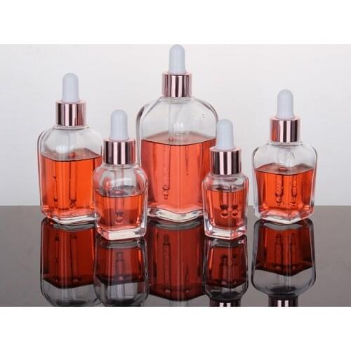 10ml-100ml Tubes Transparent Dropper Glass Aromatherapy Liquid for Essential Massage Oil Pipette Refillable Bottles Rose Gold