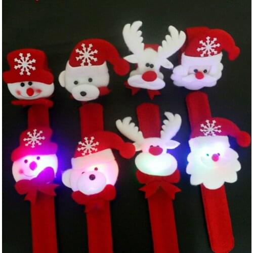 10pcs Hot Creative Christmas Gift Children Kid Fashion Patting Circle Flashlight Wrist Decor Bell Santa Claus LED Bracelet Party