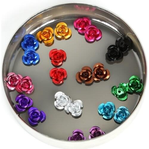 100pcs Rose Flower Aluminum Jewelry Making Spacer Loose Beads 6mm 8mm 12mm Metal Charms Beads For Bracelet Necklace