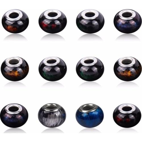 100PCS Murano Glass Beads Mix Color Large Hole with Silver Brass Cores European Charm fit Bracelet Necklace
