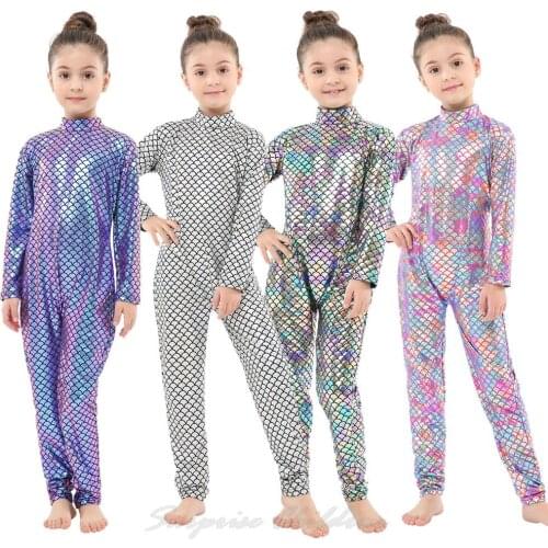 2021 Baby Girls Jumpsuits Children Mermaid Halloween Cosplay Costume One Pieces Girls Rainbow Unicorn Pink Skinny Zentai Autumn