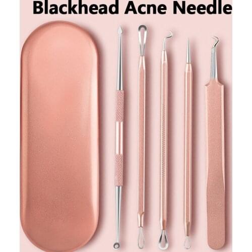5pcs/Set Stainless Steel Facial Acne Blackhead Remover Needles Extractor Pimple Blemish Treatments Face Skin Care Beauty Tools