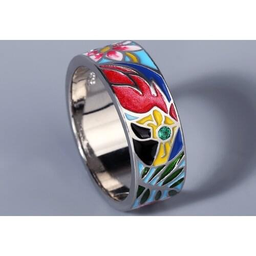 925 Sterling Silver Colorful Charming Flower Cubic Zircon Ring Party Enamel Luxury Jewelry Gift For Women