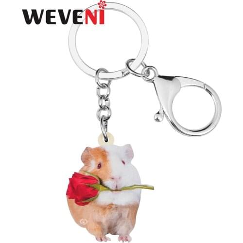 WEVENI Acrylic Valentines Day Rose Guinea Pig Key Chains Animal Key Ring Bag Car Wallet Keychain For Women Girl Teen Charm Gift