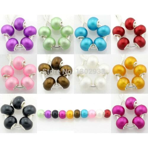Wholesale 50pcs /Lot Pearl Color Murano Glass Lampwork Beads Big Hole Silver Color Core For European Charm Bracelet GG4