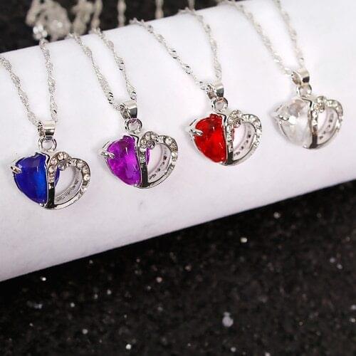Heart Series Necklace Silver Color Hollow Heart Clear Rhinestone Wedding Crystal Jewelry Girls Women Jewelry 45cm long ,1 Piece