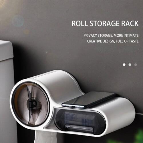 Bathroom Toilet Paper Wall Dispenser Lavatory Paper Roll Holder Plastic Storage Organizer