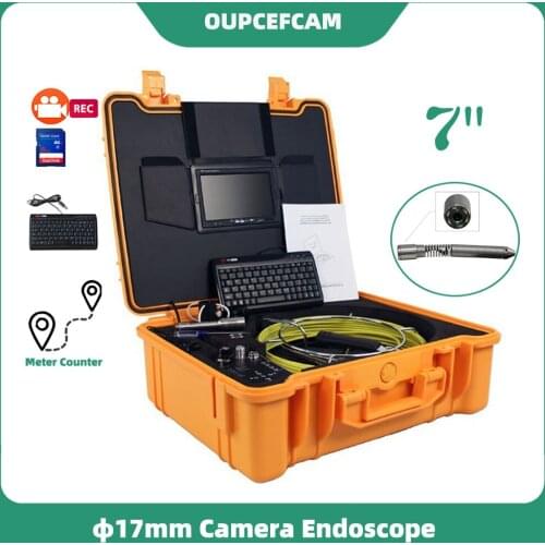 Φ17mm Camera Drain Sewer Pipe Inspection Endoscope System 7" TFT Color Screen DVR Keyboard Meter Counter 5mm Cable Yellow Case