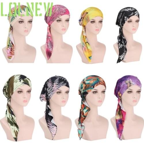 Muslim Women Printed Hijabs Hats Turban Head Head Scarf Chemo Cancer Cap Hair Loss Hat Long Tail Bow Bonnet Wide Band Wrap Cap