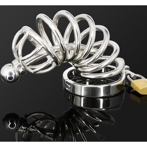 Stainless Steel Cock Cage Urethral Catheter Lock Ring Chastity Devices Penis Sleeve Delay Ejaculation BDSM Sex Toys For Men