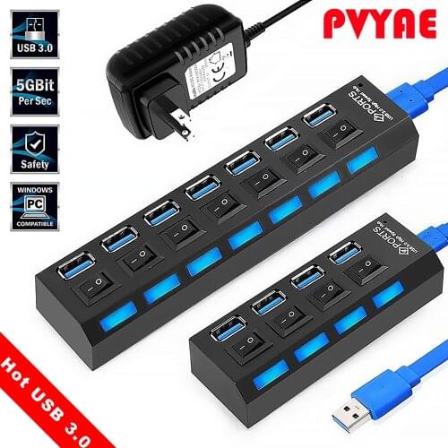 USB 3.0 Hub 5Gbps High Speed Multi USB Splitter 3 Hab Use Power Adapter 4/7 Port Multiple Expander Hub With Switch For PC Laptop