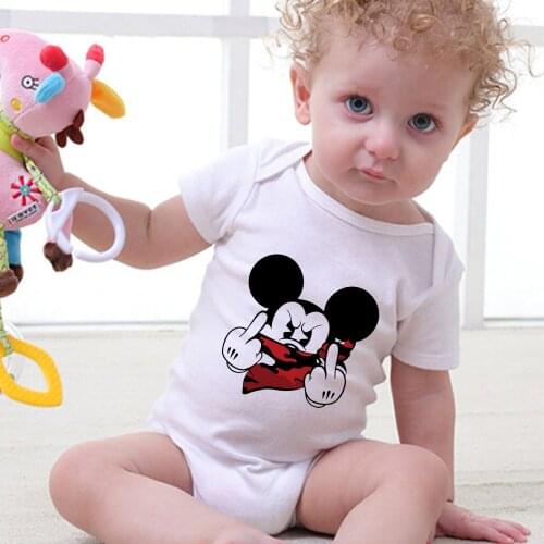 Mask Mickey Mouse Baby Romper Customize Newborn Baby Boy Girl Onesie White Cartoon Short Sleeve Infant Baby Clothes