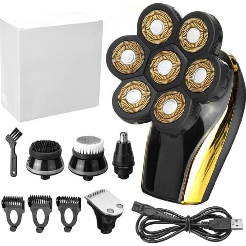 5 In 1 4D Mens Rechargeable Bald Head Electric Shaver 5 Floating Heads Beard Nose Ear Hair Trimmer Razor Clipper Facial Brush