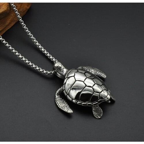 Punk Gothic Stainless Steel Animal Sea Turtles Tortoise Pendant Necklaces for Men Jewelry