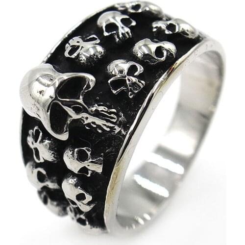 AsJerlya 2021 New Arrival Titanium Stainless Steel Mens Punk Skull Rings For Men Gothic Biker Jewelry Accessories Dropshipping
