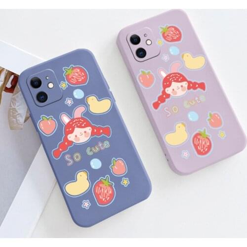 Strawberry Liquid Silicone Case For iPhone 12 Pro Max Mini 11 Pro Max X XR XS MAX SE2020 8 7 6 6S Plus Soft Phone Cover Case