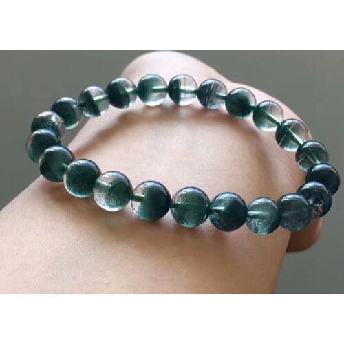 Natural Green Phantom Quartz Crystal Wealthy Round Beads Bracelets Women Men Stretch Healing Crystal Phantom Bangle AAAAA