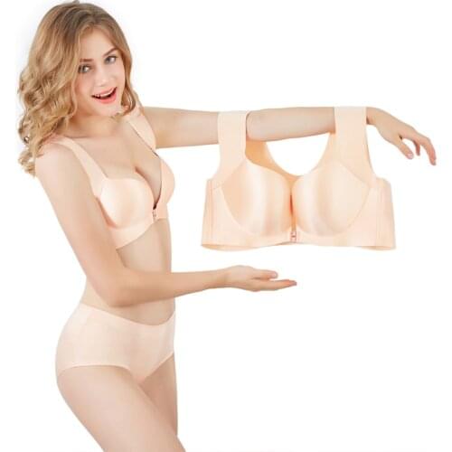 New product front buckle sexy smooth seamless gather large size bra set