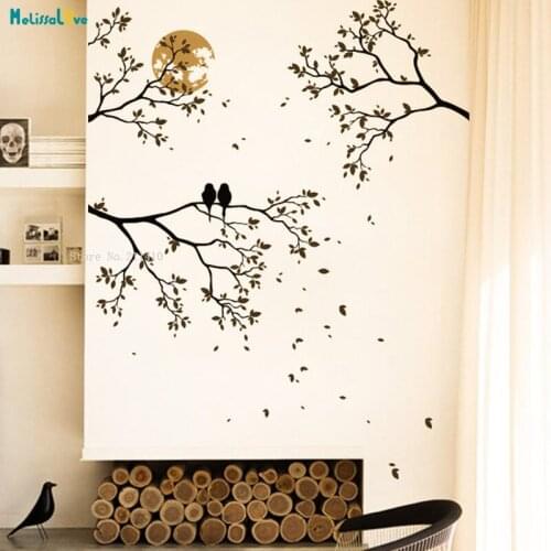 Midnight Romance Large Tree Branches Mural Nursery Vinyl Wall Decal Vinyl Bird Couple Home Decor Removable YT3609