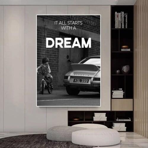 It All Starts Witha Dream Boy Posters and Prints Wall Pictures Black White Art Canvas Painting Boy Bedroomroom Home Decoration
