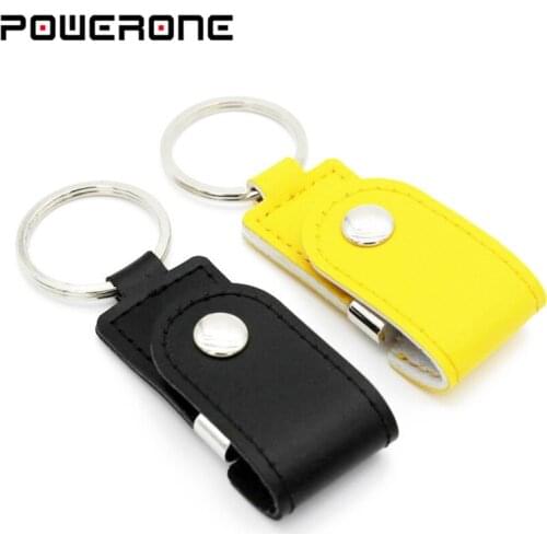 POWERONE Hot sell metal leather keychain pendrive usb flash drive 64GB 32GB 8GB USB 2.0 commercial usn flash drive Memory Stick