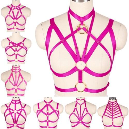Rose-Red Harness Bra Lingerie Belt Cage Breast Crop Tops Strappy Plus Size Bondage Fashion Punk Pastel Goth Clothing Club Rave