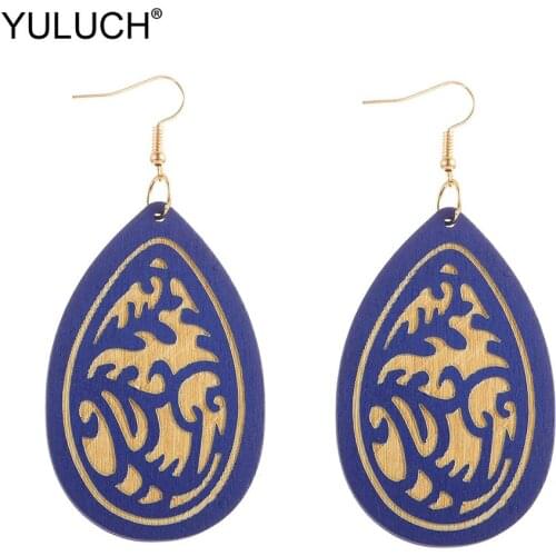 YULUCH Vintage Water Drop Earrings For Women Party Gifts Ethnic African Indian Black Blue Sculpture Wooden Long Pendant Earrings