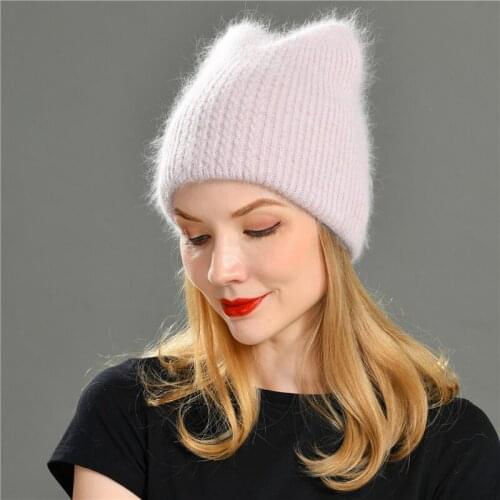 Wool Cashmere Knitted Beanies Thick Double Layer Skullies Female Hat Knitted Warm Caps Cat Ears Cute Women Beanie Warm Hat
