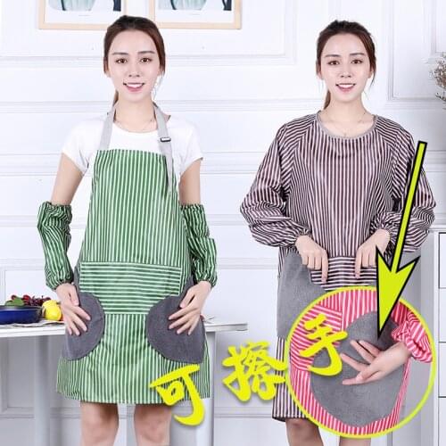 Wipeable hand apron Korean fashion waterproof and oil proof long sleeve smock adult men and women kitchen custom LOGO