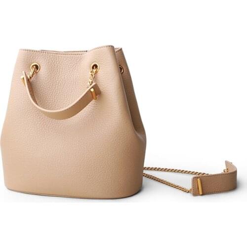 Female Simple Fashion Casual Chains Bag Women Bag Bucket Lady Cowhide Genuine Leather Shoulder Strap Messenger Shoulder Bag