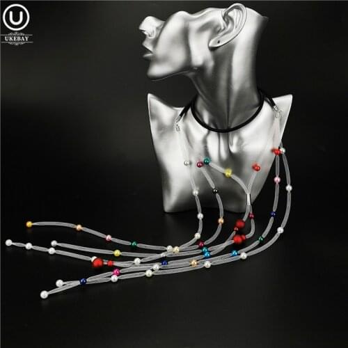 UKEBAY New Mesh Tassel Necklaces Pearl Pendant Jewelry Women Luxury Necklaces Designer DIY Bohemia Clothes Accessories Wholesale